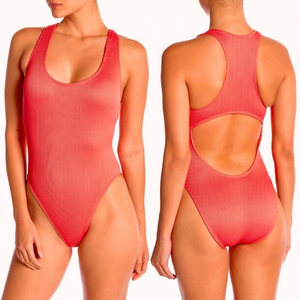 The Bikini Lab Thym One Piece Swimsuit Medium NEW Hot Coral